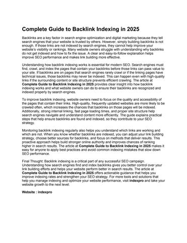 Complete Guide to Backlink Indexing in 2025