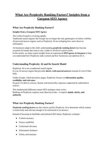 What Are Perplexity Ranking Factors Insights from a Gurgaon SEO Agency