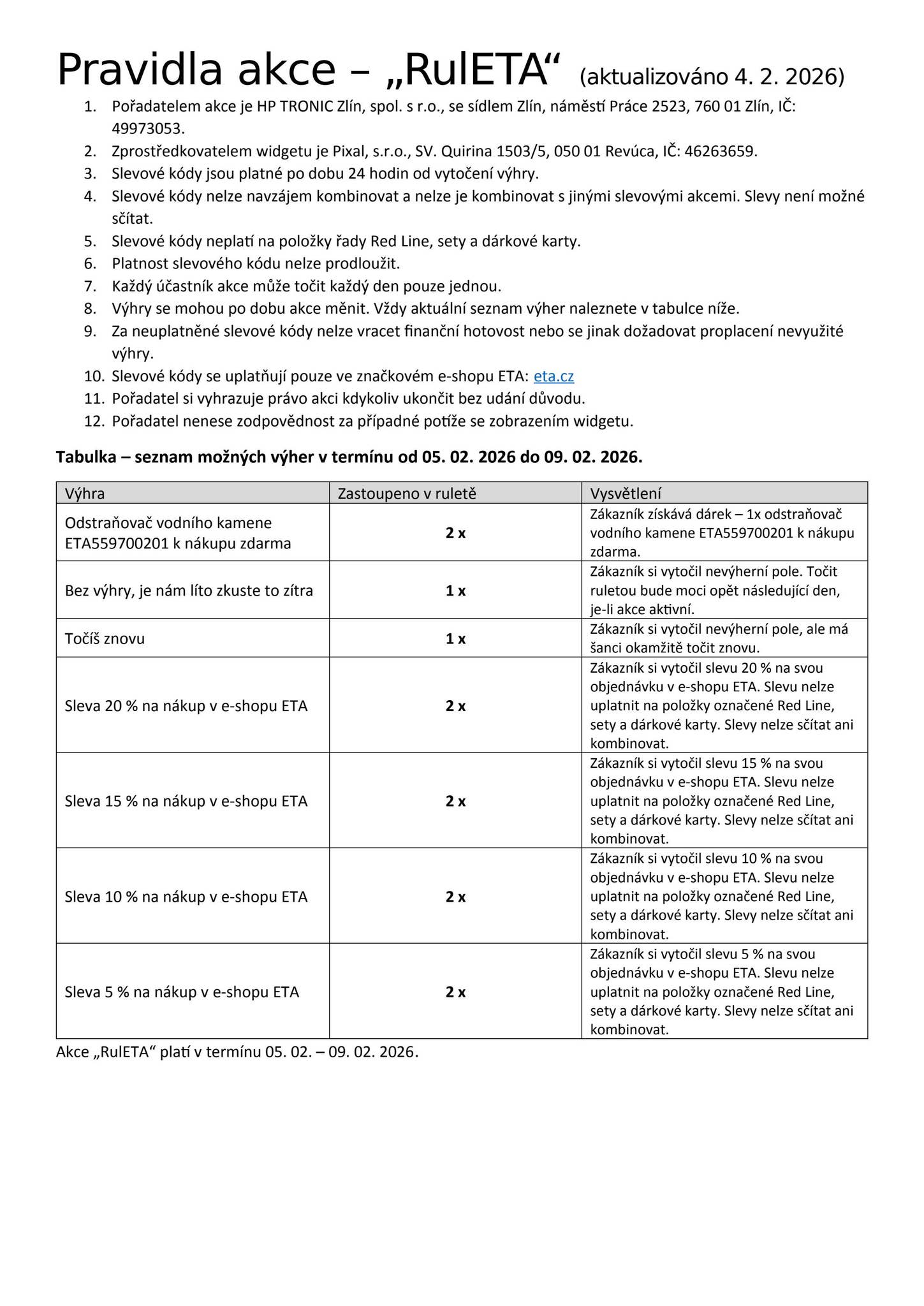 Pravidla akce rulETA 02-2026 by ETA ČR - Issuu
