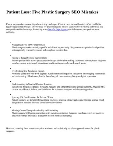 Patient Loss: Five Plastic Surgery SEO Mistakes