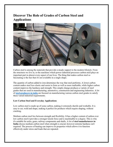 Discover The Role of Grades of Carbon Steel and Applications