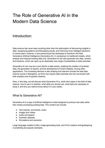 The Role of Generative AI in the Modern Data Science