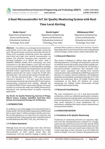 A Dual-Microcontroller IoT Air Quality Monitoring System with Real- Time Local Alerting