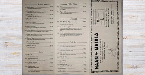 NaaNnMasala Milpitas Menu