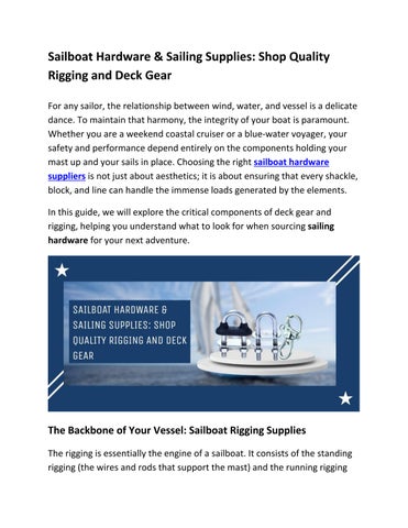 Sailboat Hardware & Sailing Supplies Shop Quality Rigging and Deck Gear
