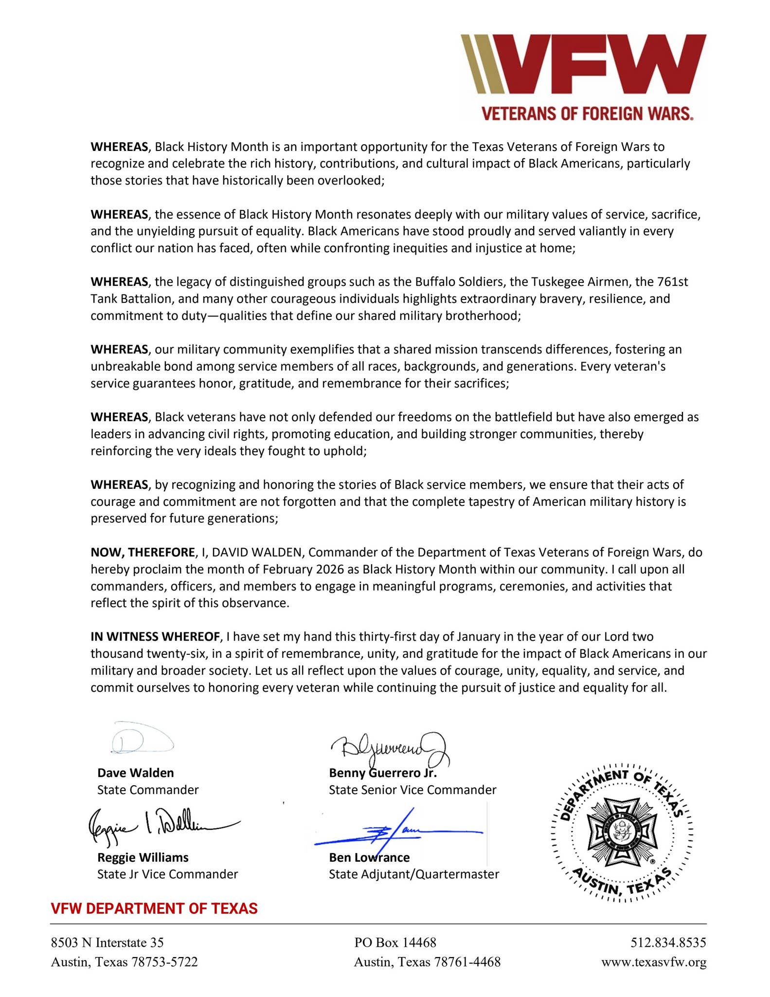 2026 Black History Month Proclamation by Texas VFW - Issuu