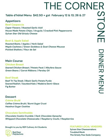 The Cornerstone - Dinner Menu 2026