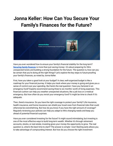 Jonna Keller_ How Can You Secure Your Family's Finances for the Future