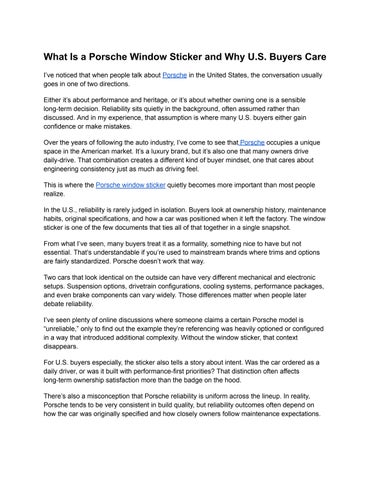 What Is a Porsche Window Sticker and Why U.S. Buyers Care