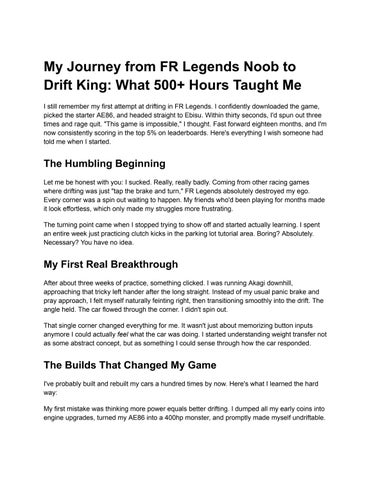 My Journey from FR Legends Noob to Drift King: What 500+ Hours Taught Me