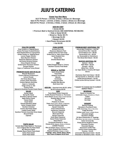 JuJu's 2026 MENU