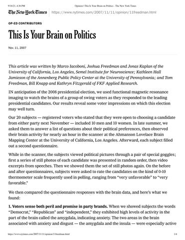 Opinion _ This Is Your Brain on Politics - The New York Times