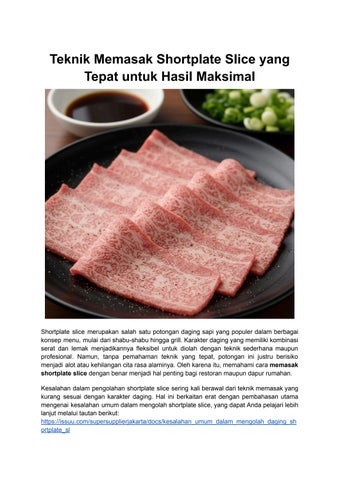 Teknik Memasak Shortplate Slice yang Tepat untuk Hasil Maksimal