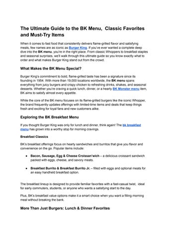 Guide to the BK Menu
