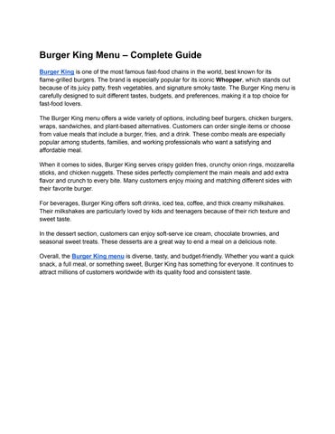 Burger King Menu – Complete Guide