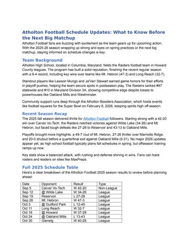 Atholton Football Schedule Updates: What to Know Before the Next Big Matchup