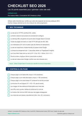 Checklist SEO 2026 — Les 30 points essentiels | IndHack