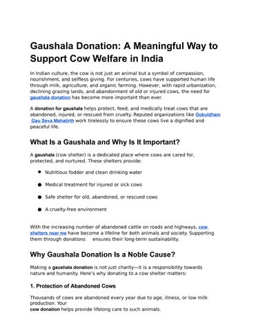 Gaushala Donation: A Meaningful Way to Support Cow Welfare in India