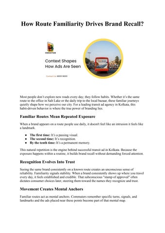 Route Familiarity Drives Brand Recall | Hindusthan