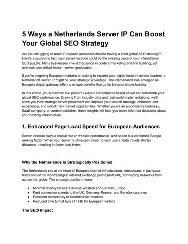 5 Ways a Netherlands Server IP Can Boost Your Global SEO Strategy