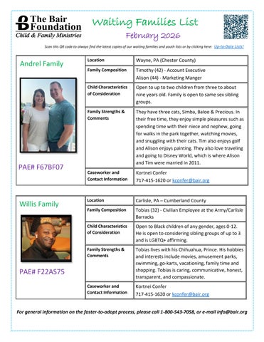 Bair Foundation Waiting Families List February 2026