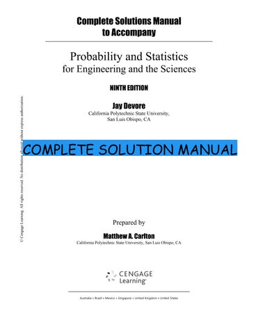 Complete Solutions Manual to Accompany Probability and  - Matthew A Carlton   9th edition