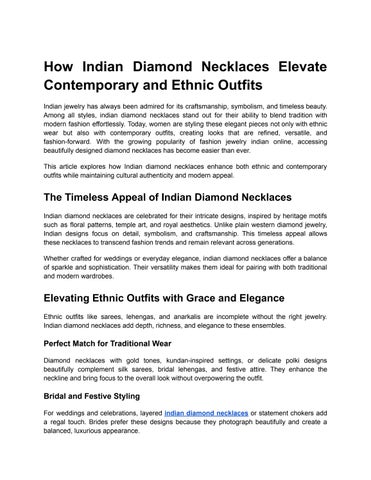 The Style Power of Indian Diamond Necklaces in Modern & Ethnic Looks