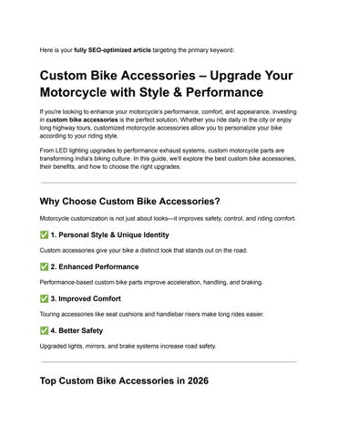 Custom Bike Accessories – Upgrade Your Motorcycle with Style & Performance