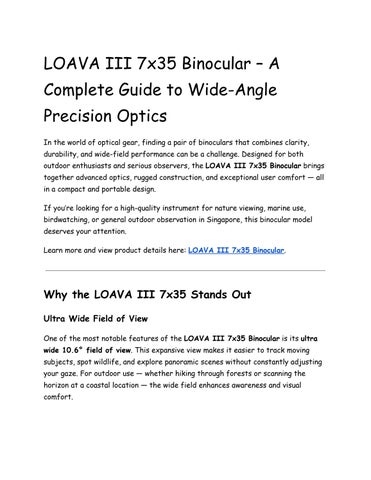 LOAVA III 7x35 Binocular – A Complete Guide to Wide-Angle Precision Optics