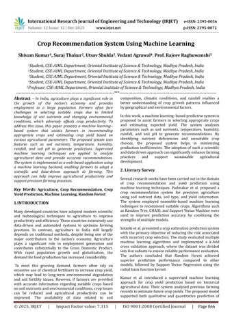 Crop Recommendation System Using Machine Learning