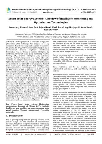 Smart Solar Energy Systems: A Review of Intelligent Monitoring and Optimization Technologies