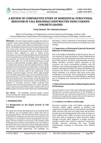 A REVIEW OF COMPARATIVE STUDY OF HORIZONTAL STRUCTURAL BEHAVIOR IN TALL BUILDINGS CONSTRUCTED USING 