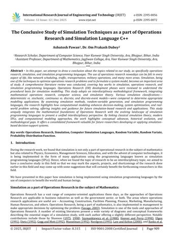 The Conclusive Study of Simulation Techniques as a part of Operations Research and Simulation Langua