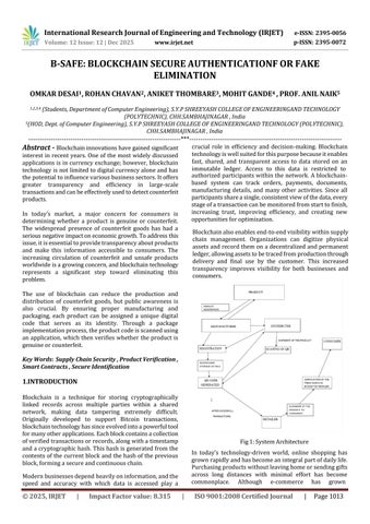 B-SAFE: BLOCKCHAIN SECURE AUTHENTICATIONF OR FAKE ELIMINATION