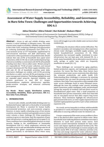 Assessment of Water Supply Accessibility, Reliability, and Governance in Haro Sebu Town: Challenges 