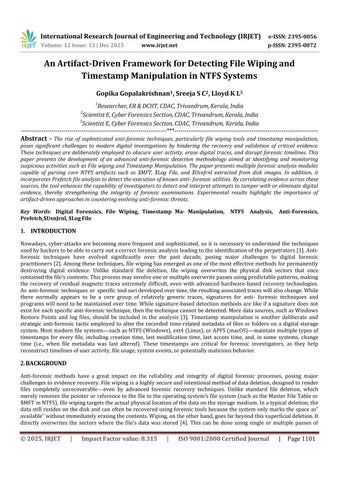 An Artifact-Driven Framework for Detecting File Wiping and Timestamp Manipulation in NTFS Systems