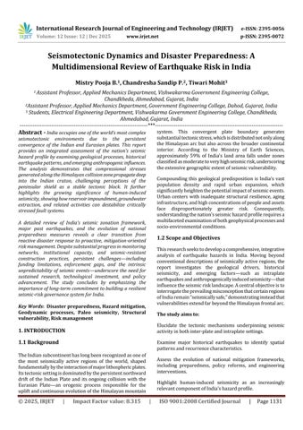Seismotectonic Dynamics and Disaster Preparedness: A Multidimensional Review of Earthquake Risk in I