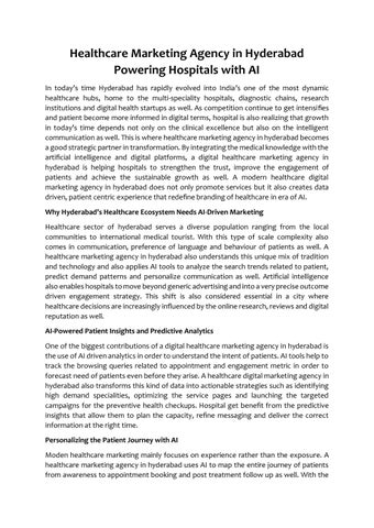 Healthcare Marketing Agency in Hyderabad Powering Hospitals with AI