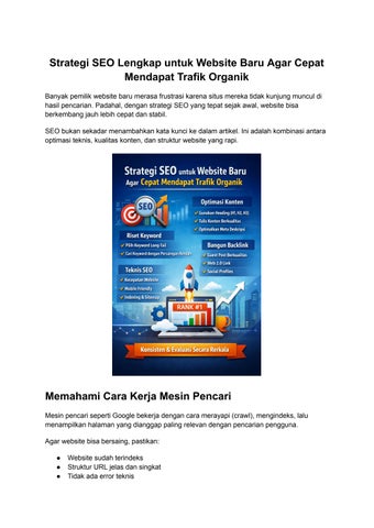 Strategi SEO Lengkap untuk Website Baru Agar Cepat Mendapat Trafik Organik