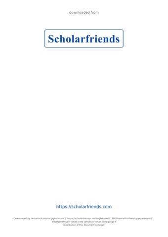 Harvard University - Experiment 11 Electrochemistry: Voltaic Cells. Construct voltaic cells, gauge t