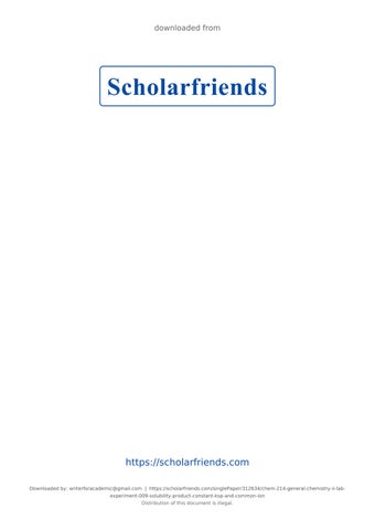 CHEM 214 General Chemistry II Lab - Experiment 009: Solubility Product Constant (Ksp) and Common-Ion