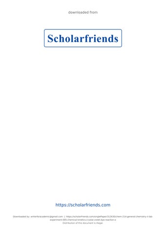 CHEM 214 General Chemistry II Lab - Experiment 005: Chemical Kinetics, Crystal Violet Dye Reaction O