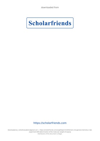 CHEM 214 General Chemistry II Lab - Experiment 004: Determination of the Molecular Weight of Isoprop