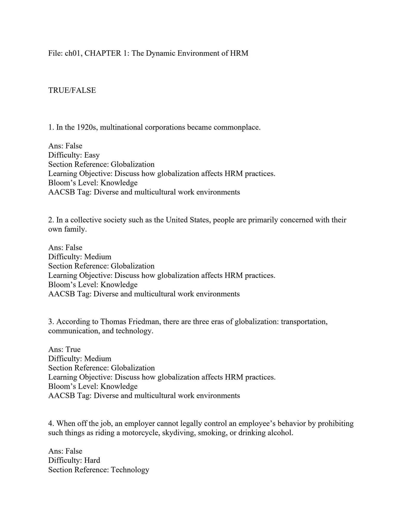 Test Bank For Fundamentals of Human Resource Management, 15th Edition ...