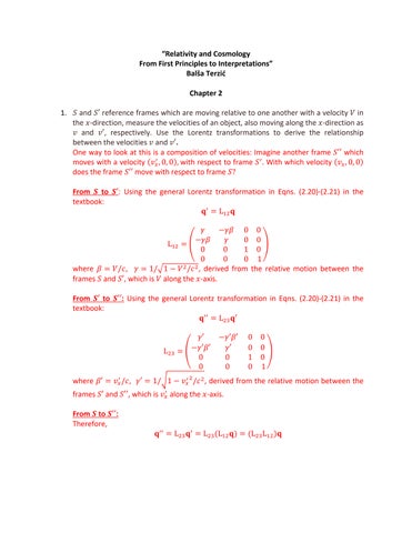 Solution Manual For Relativity and Cosmology 1th Edition By From First Principles to Interpretations