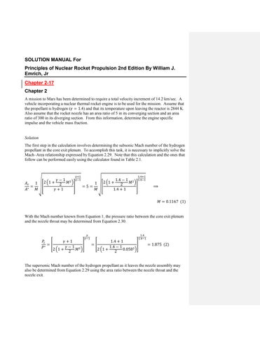 Solution Manual For Principles of Nuclear Rocket Propulsion 2nd Edition By William J. Emrich, Jr
