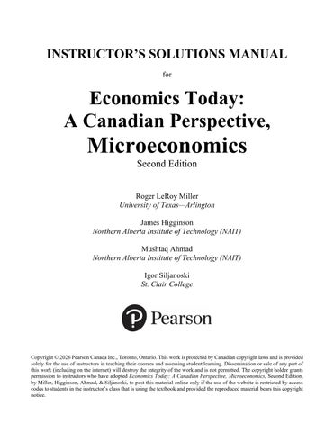 Instructor Manual For Economics Today A Canadian Perspective Microeconomics, 2nd edition Roger LeRoy