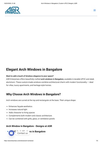 Best uPVC Arch Windows in Bangalore | ASR Enterprises