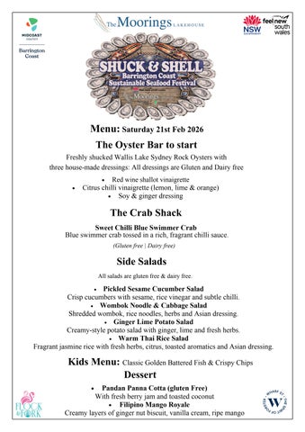 Shuck and shell MENU 2026