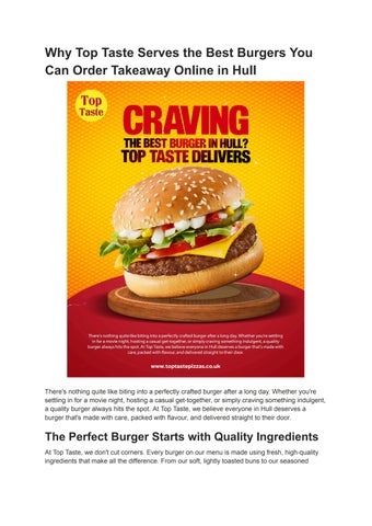 Why Top Taste Serves the Best Burgers You Can Order Takeaway Online in Hull